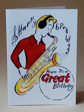 Load image into Gallery viewer, 5x7" Happy Birthday "Saxophone" *This card can be personalised*