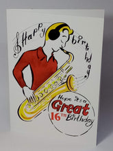 Load image into Gallery viewer, 5x7" Happy Birthday "Saxophone" *This card can be personalised*