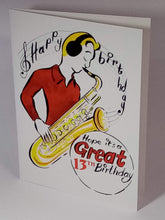 Load image into Gallery viewer, 5x7" Happy Birthday "Saxophone" *This card can be personalised*