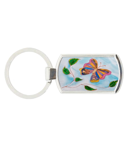 Oblong Metal Keyring "onwards" butterfly