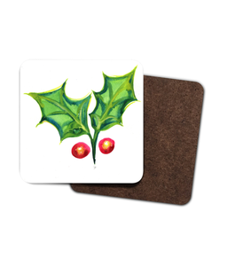 4 Pack Hardboard Coaster  "Christmas Holly"