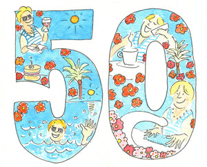 5x7"  "50th cartoon" card  *This card can be personalised*