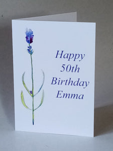 7x5" Happy Birthday Lavender card              *This card can be personalised*