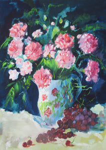 A4 Print "Pink flowers oil painting" available as mounted/framed print.
