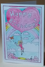 Load image into Gallery viewer, 5x7&quot; Girls &quot;Happy Birthday Balloon&quot; Card       *This card can be personalised*
