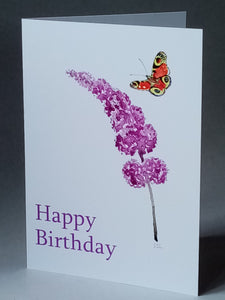 7x5" Happy Birthday Buddleia Card              *This item can be personalised*