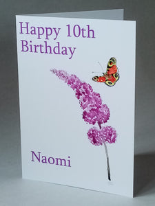 7x5" Happy Birthday Buddleia Card              *This item can be personalised*