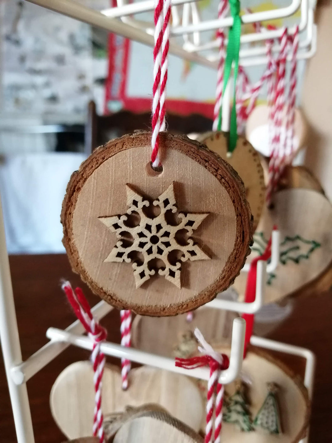 Hanging wooden Christmas decorations