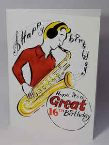 5x7" Happy Birthday "Saxophone"  *This card can be personalised*