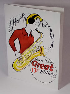 5x7" Happy Birthday "Saxophone"  *This card can be personalised*