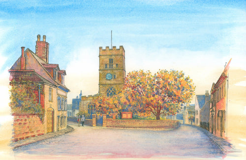 Painting of St George's Church Stamford Lincolnshire in autumn
