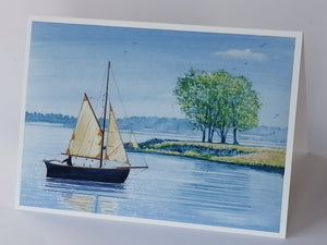 5x7" Blank card "Sailing boat, Whitwell Rutland water"